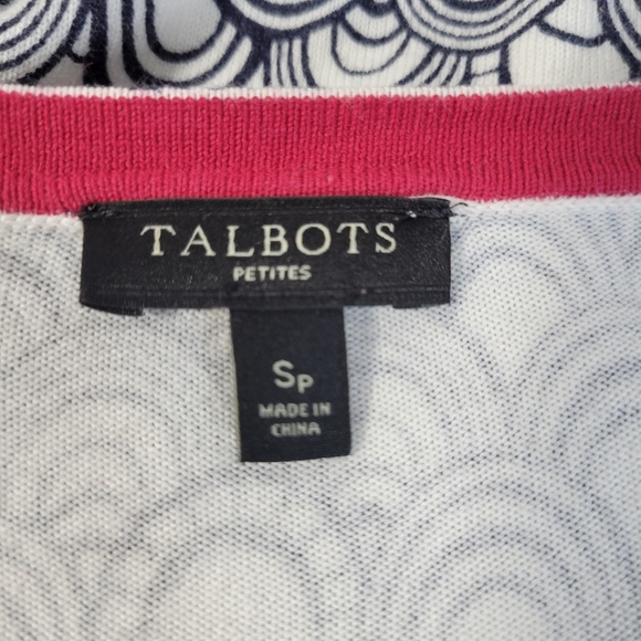 Womans Talbots Navy/White Fish Scale Design Button Front Cardigan Size SP - Picture 6 of 8